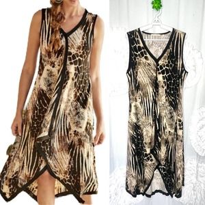 SOFT SURROUNDINGS Slinky Stretch Extravaganza Animal Print Midi Dress Size Large